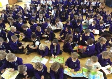Whole school reading in assembly 002
