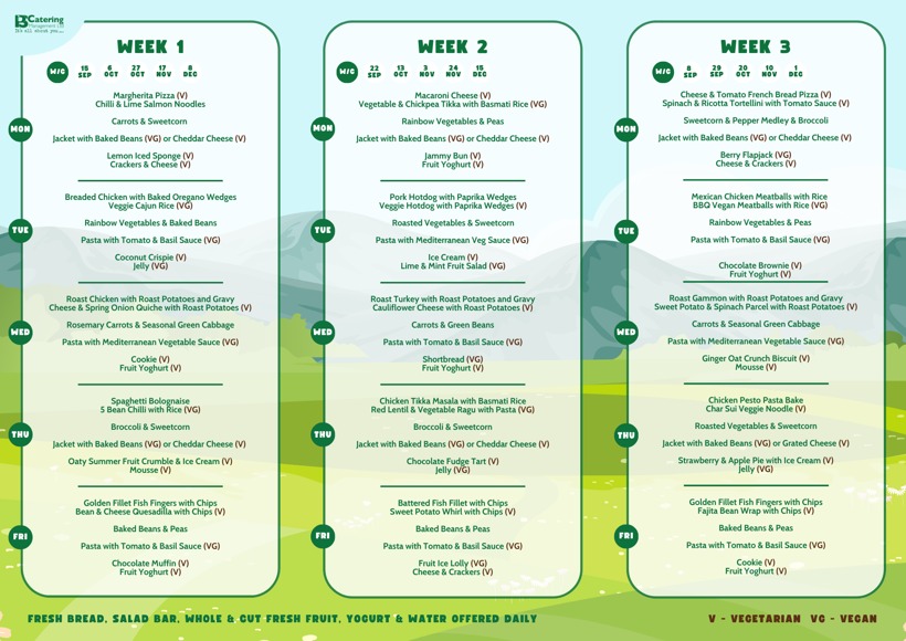 Primary 3 week menu sayes court summer 2025